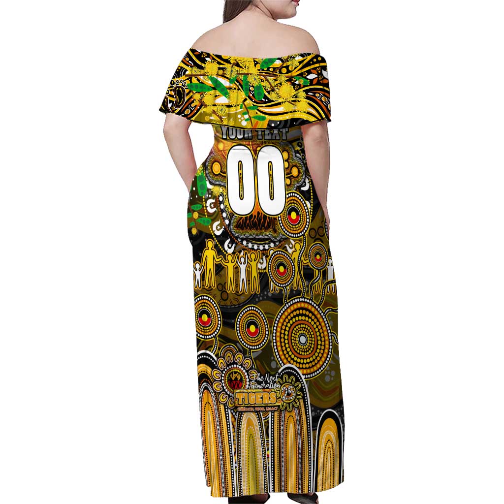 Personalised NAIDOC Week 2025 Tiger Football Family Matching Off Shoulder Maxi Dress and Hawaiian Shirt Aboriginal Dot Painting