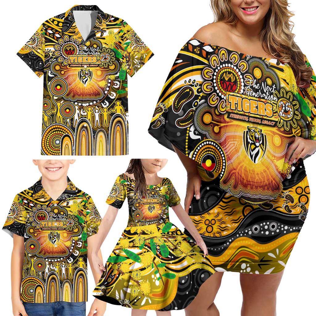Personalised NAIDOC Week 2025 Tiger Football Family Matching Off Shoulder Short Dress and Hawaiian Shirt Aboriginal Dot Painting