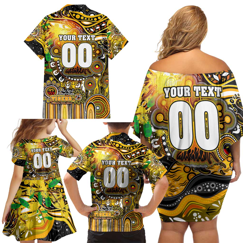 Personalised NAIDOC Week 2025 Tiger Football Family Matching Off Shoulder Short Dress and Hawaiian Shirt Aboriginal Dot Painting