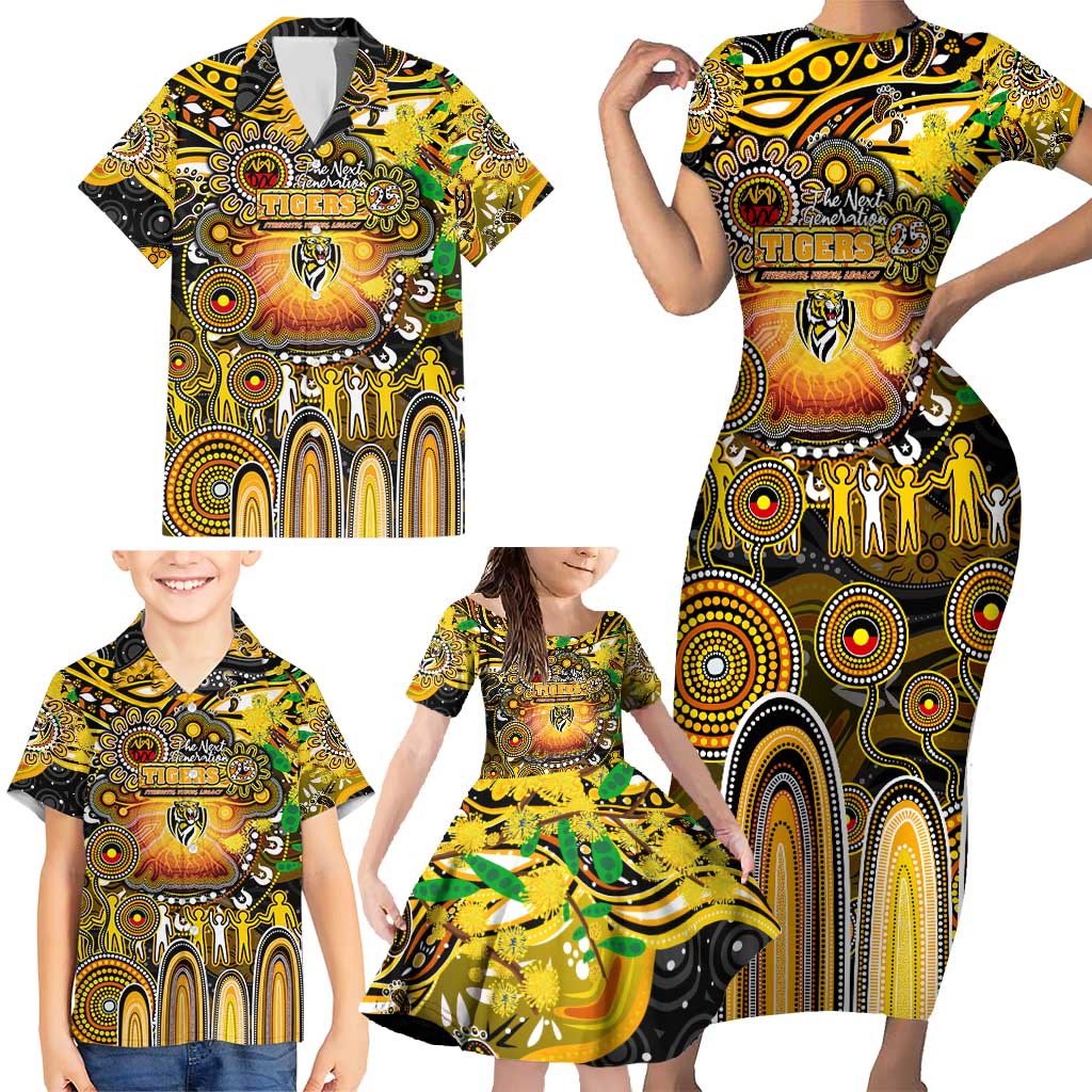 Personalised NAIDOC Week 2025 Tiger Football Family Matching Short Sleeve Bodycon Dress and Hawaiian Shirt Aboriginal Dot Painting