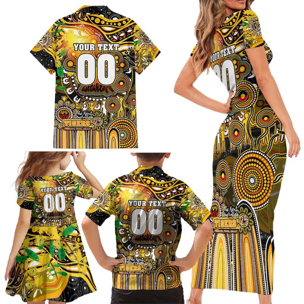 Personalised NAIDOC Week 2025 Tiger Football Family Matching Short Sleeve Bodycon Dress and Hawaiian Shirt Aboriginal Dot Painting