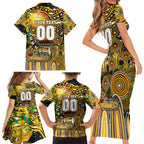 Personalised NAIDOC Week 2025 Tiger Football Family Matching Short Sleeve Bodycon Dress and Hawaiian Shirt Aboriginal Dot Painting