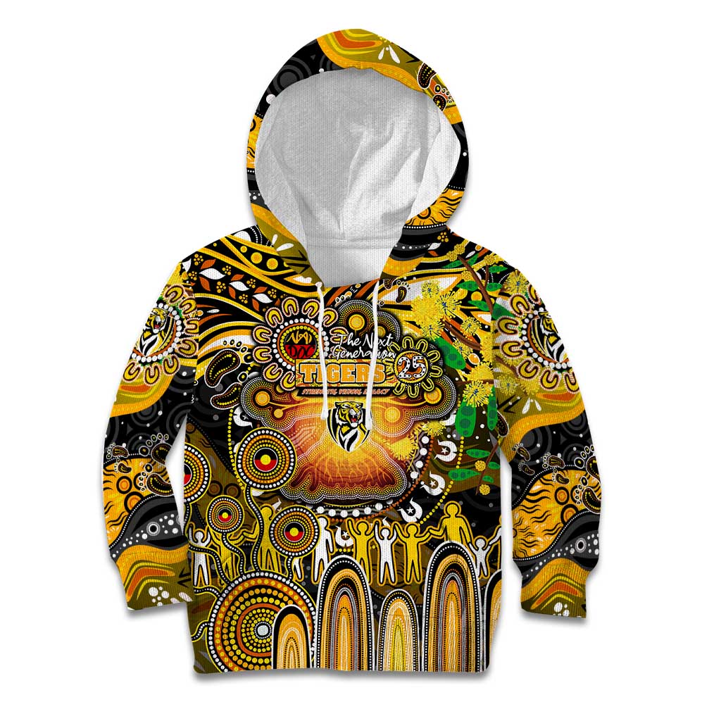 Personalised NAIDOC Week 2025 Tiger Football Kid Hoodie Aboriginal Dot Painting