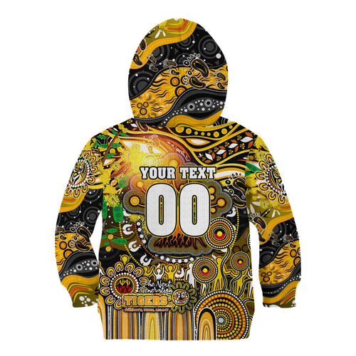 Personalised NAIDOC Week 2025 Tiger Football Kid Hoodie Aboriginal Dot Painting