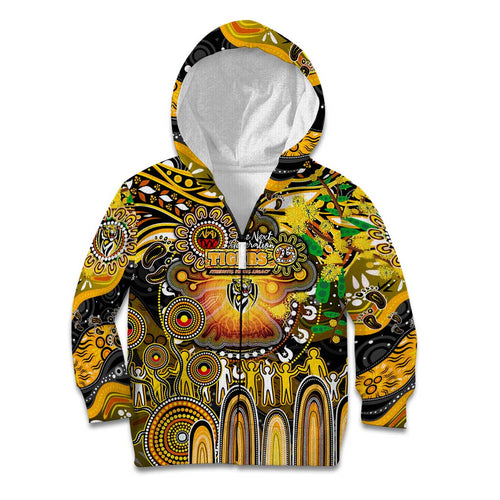 Personalised NAIDOC Week 2025 Tiger Football Kid Hoodie Aboriginal Dot Painting