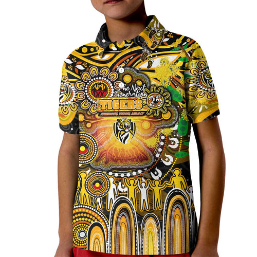 Personalised NAIDOC Week 2025 Tiger Football Kid Polo Shirt Aboriginal Dot Painting