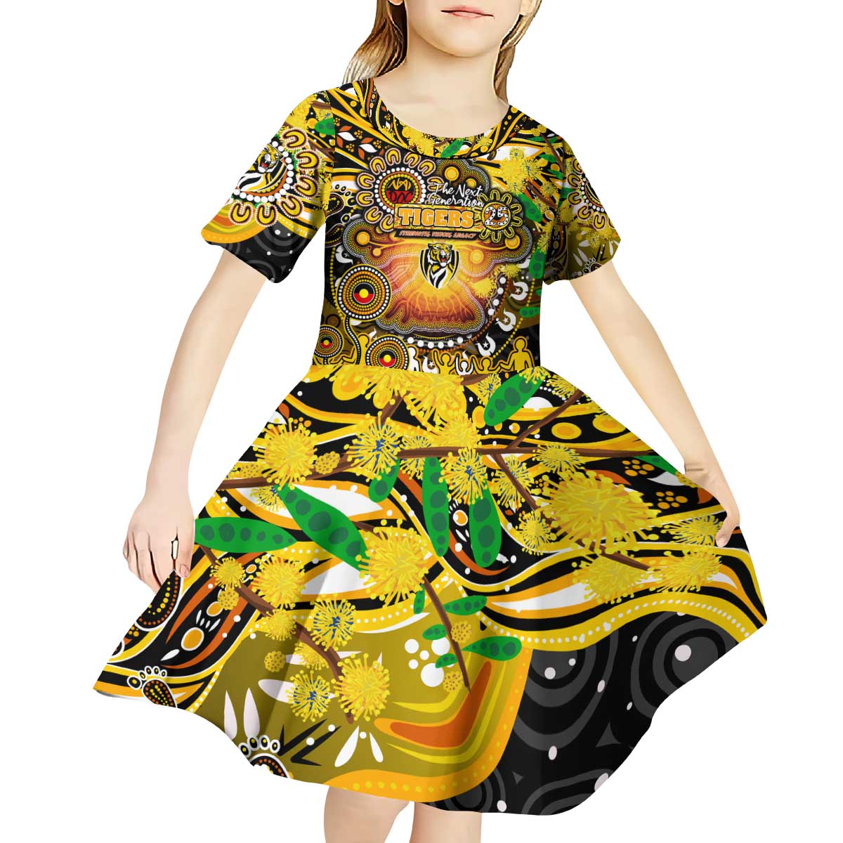 Personalised NAIDOC Week 2025 Tiger Football Kid Short Sleeve Dress Aboriginal Dot Painting