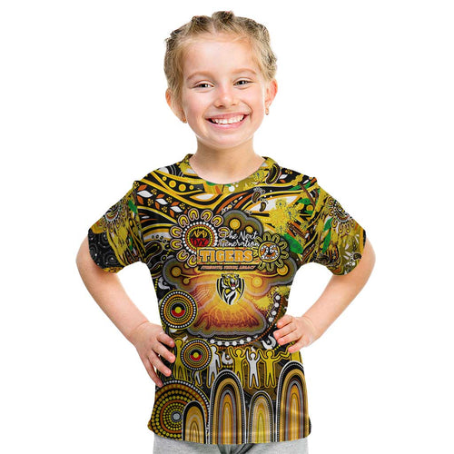 Personalised NAIDOC Week 2025 Tiger Football Kid T Shirt Aboriginal Dot Painting