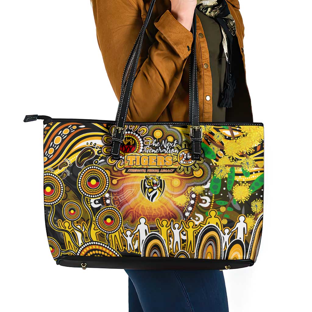NAIDOC Week 2025 Tiger Football Leather Tote Bag Aboriginal Dot Painting