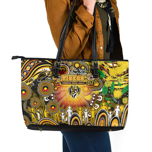 NAIDOC Week 2025 Tiger Football Leather Tote Bag Aboriginal Dot Painting