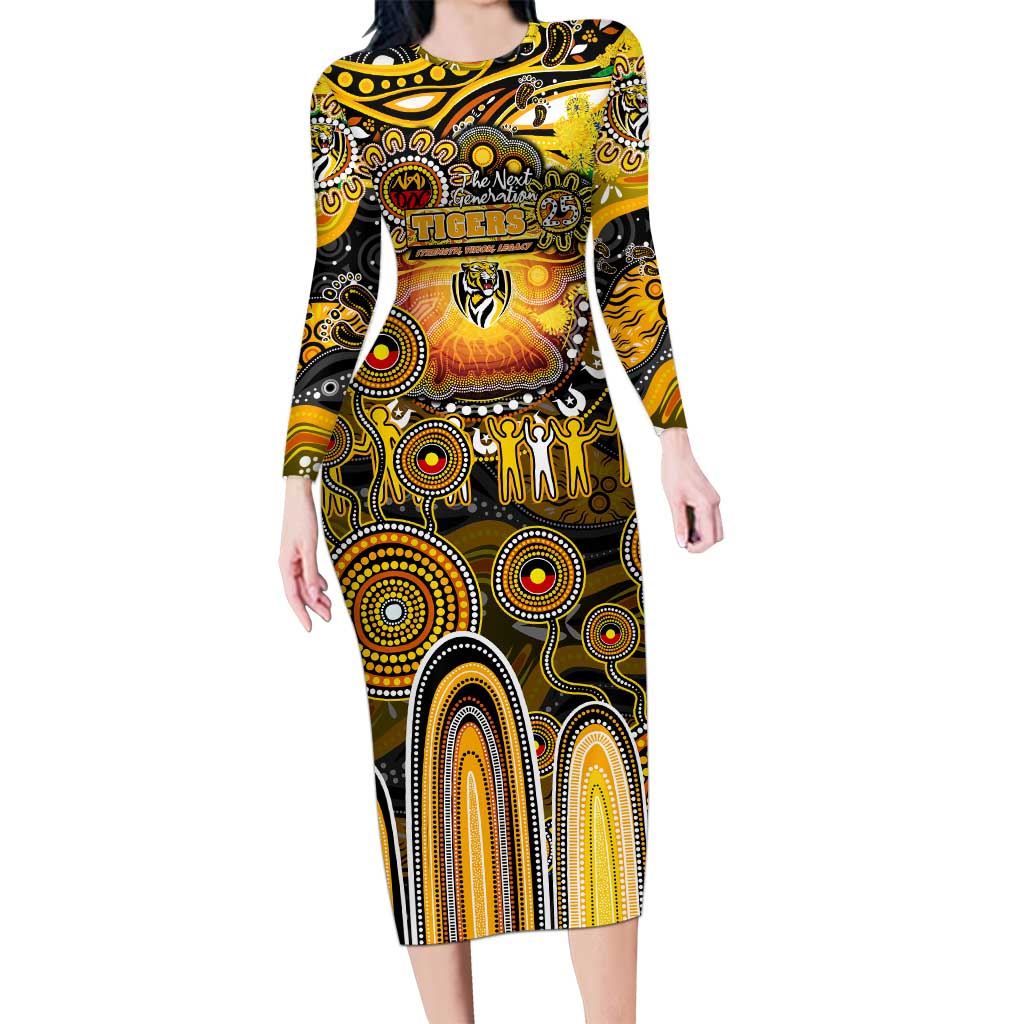 Personalised NAIDOC Week 2025 Tiger Football Long Sleeve Bodycon Dress Aboriginal Dot Painting