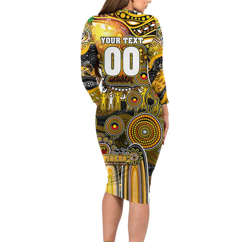 Personalised NAIDOC Week 2025 Tiger Football Long Sleeve Bodycon Dress Aboriginal Dot Painting