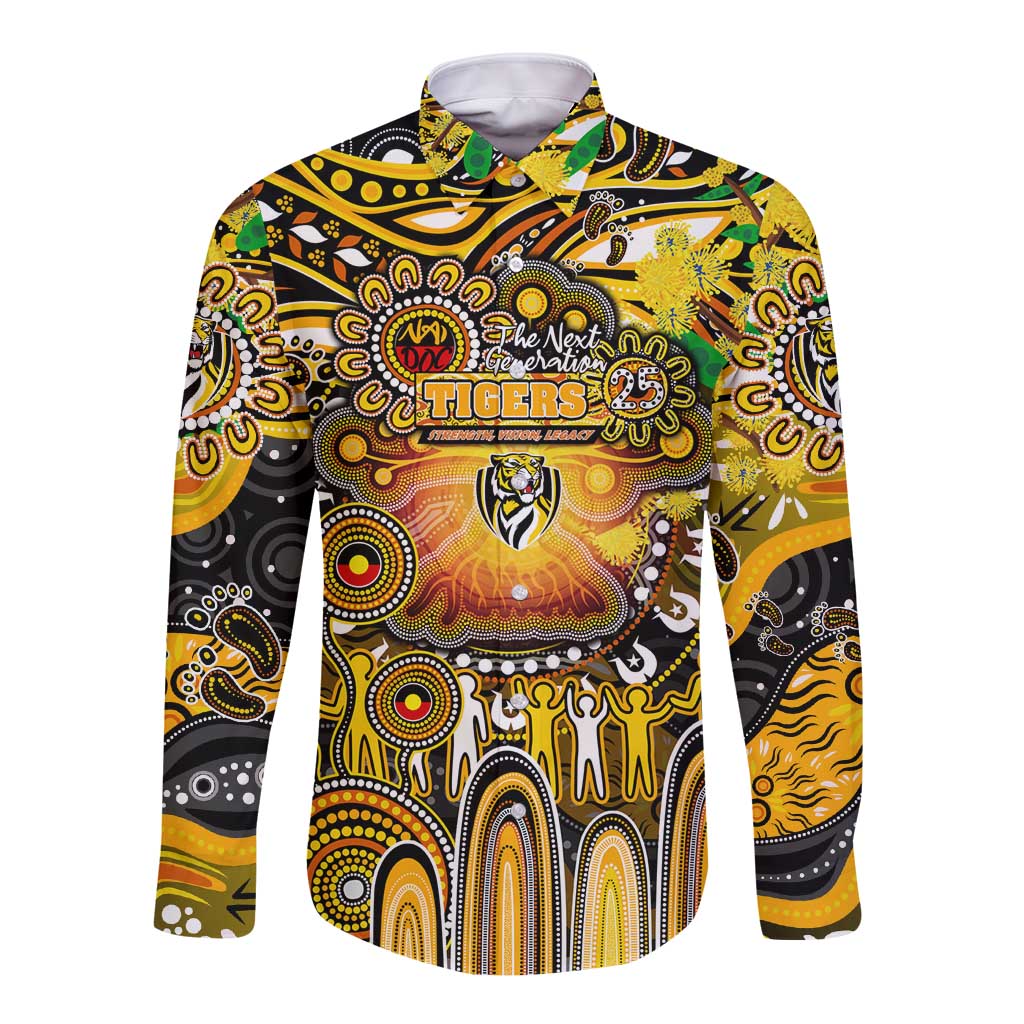 Personalised NAIDOC Week 2025 Tiger Football Long Sleeve Button Shirt Aboriginal Dot Painting