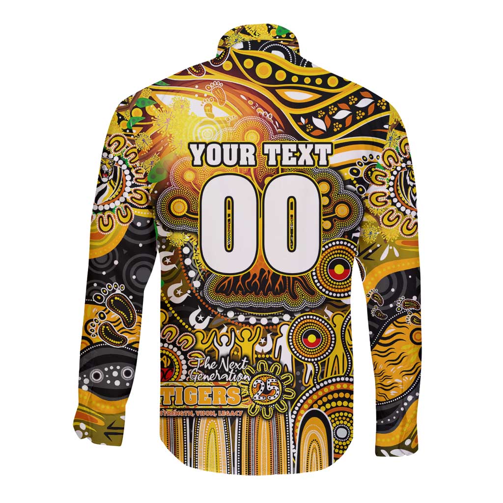 Personalised NAIDOC Week 2025 Tiger Football Long Sleeve Button Shirt Aboriginal Dot Painting