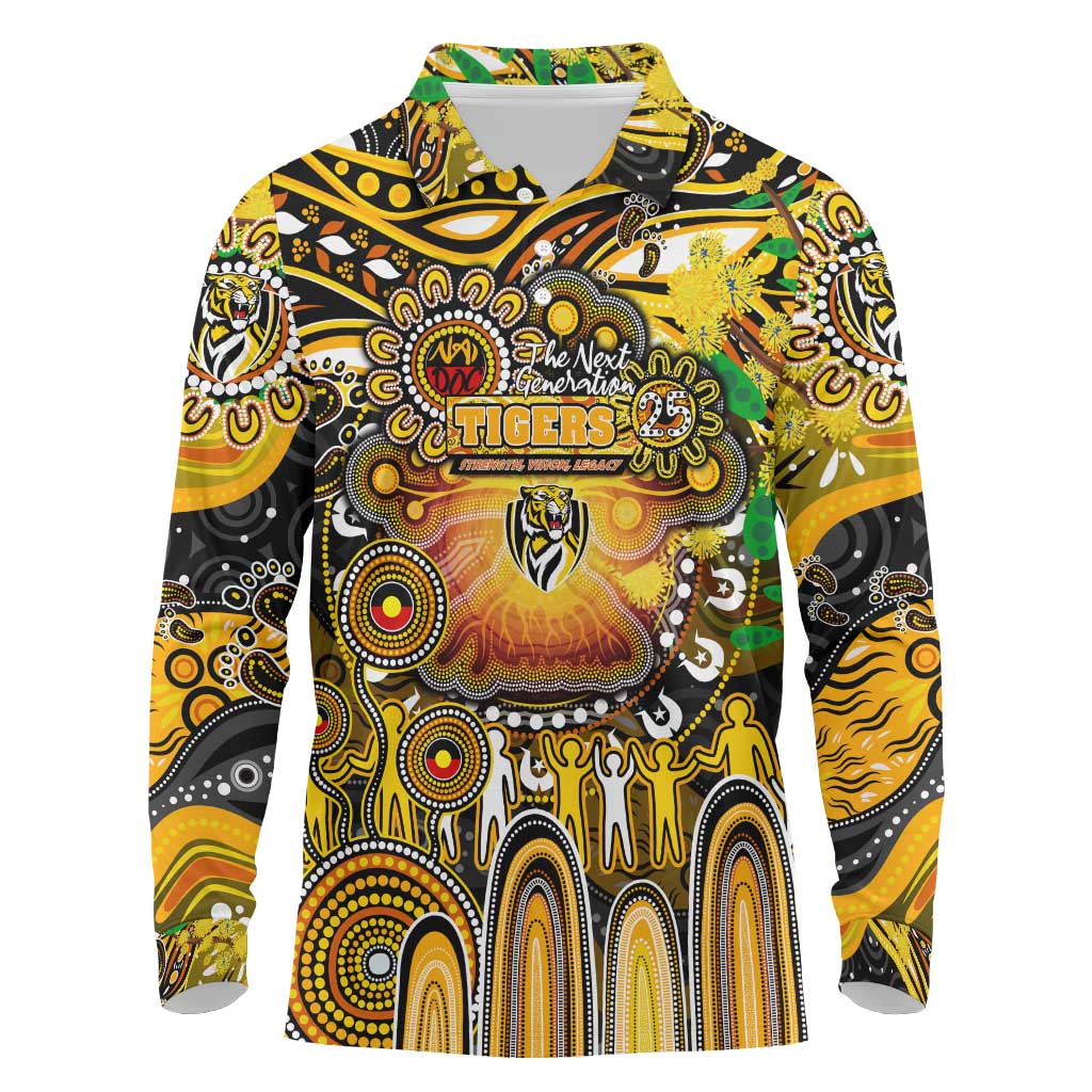 Personalised NAIDOC Week 2025 Tiger Football Long Sleeve Polo Shirt Aboriginal Dot Painting