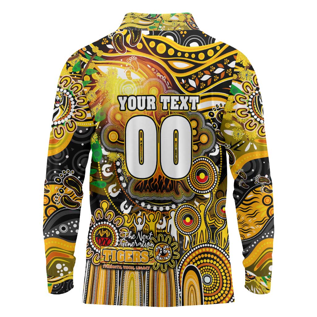 Personalised NAIDOC Week 2025 Tiger Football Long Sleeve Polo Shirt Aboriginal Dot Painting