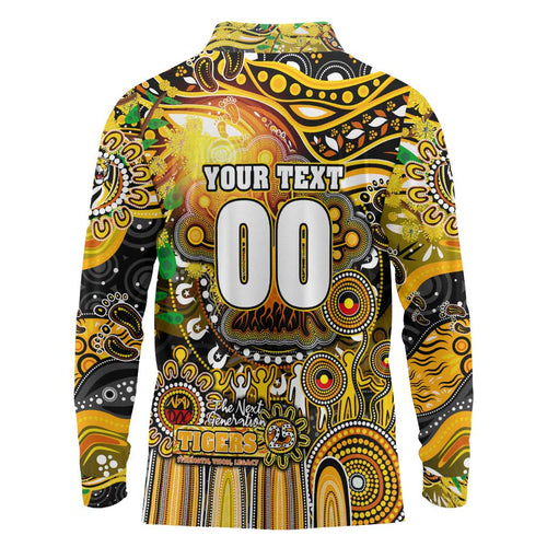 Personalised NAIDOC Week 2025 Tiger Football Long Sleeve Polo Shirt Aboriginal Dot Painting
