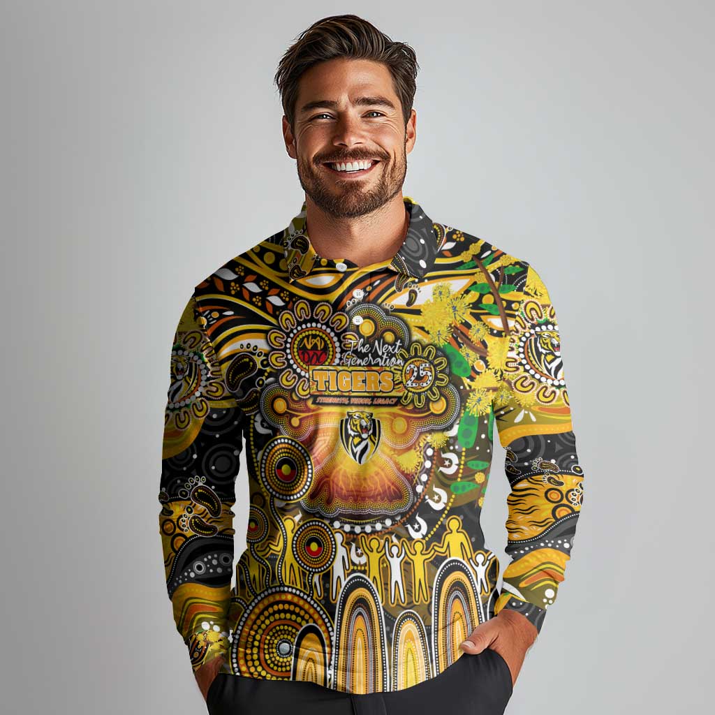 Personalised NAIDOC Week 2025 Tiger Football Long Sleeve Polo Shirt Aboriginal Dot Painting