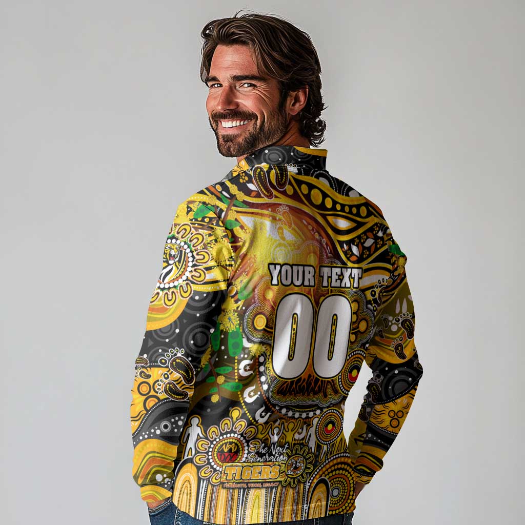 Personalised NAIDOC Week 2025 Tiger Football Long Sleeve Polo Shirt Aboriginal Dot Painting