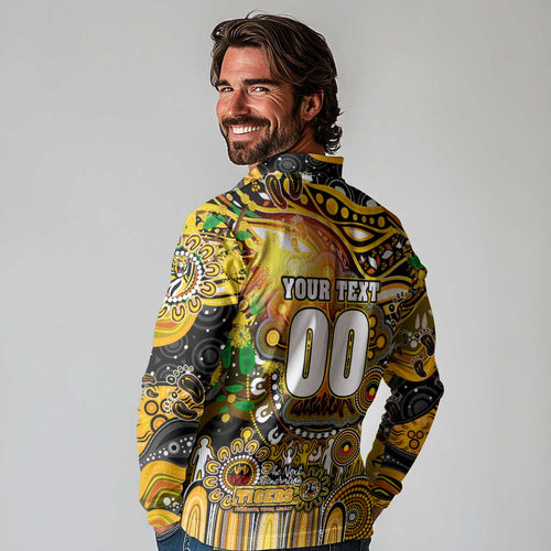 Personalised NAIDOC Week 2025 Tiger Football Long Sleeve Polo Shirt Aboriginal Dot Painting