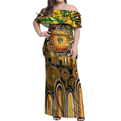 Personalised NAIDOC Week 2025 Tiger Football Off Shoulder Maxi Dress Aboriginal Dot Painting