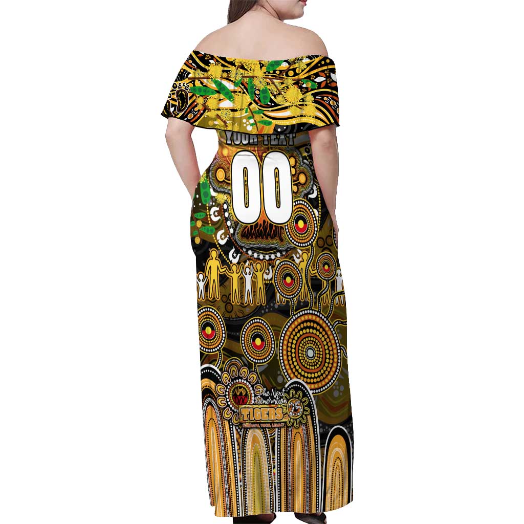 Personalised NAIDOC Week 2025 Tiger Football Off Shoulder Maxi Dress Aboriginal Dot Painting
