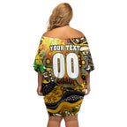 Personalised NAIDOC Week 2025 Tiger Football Off Shoulder Short Dress Aboriginal Dot Painting