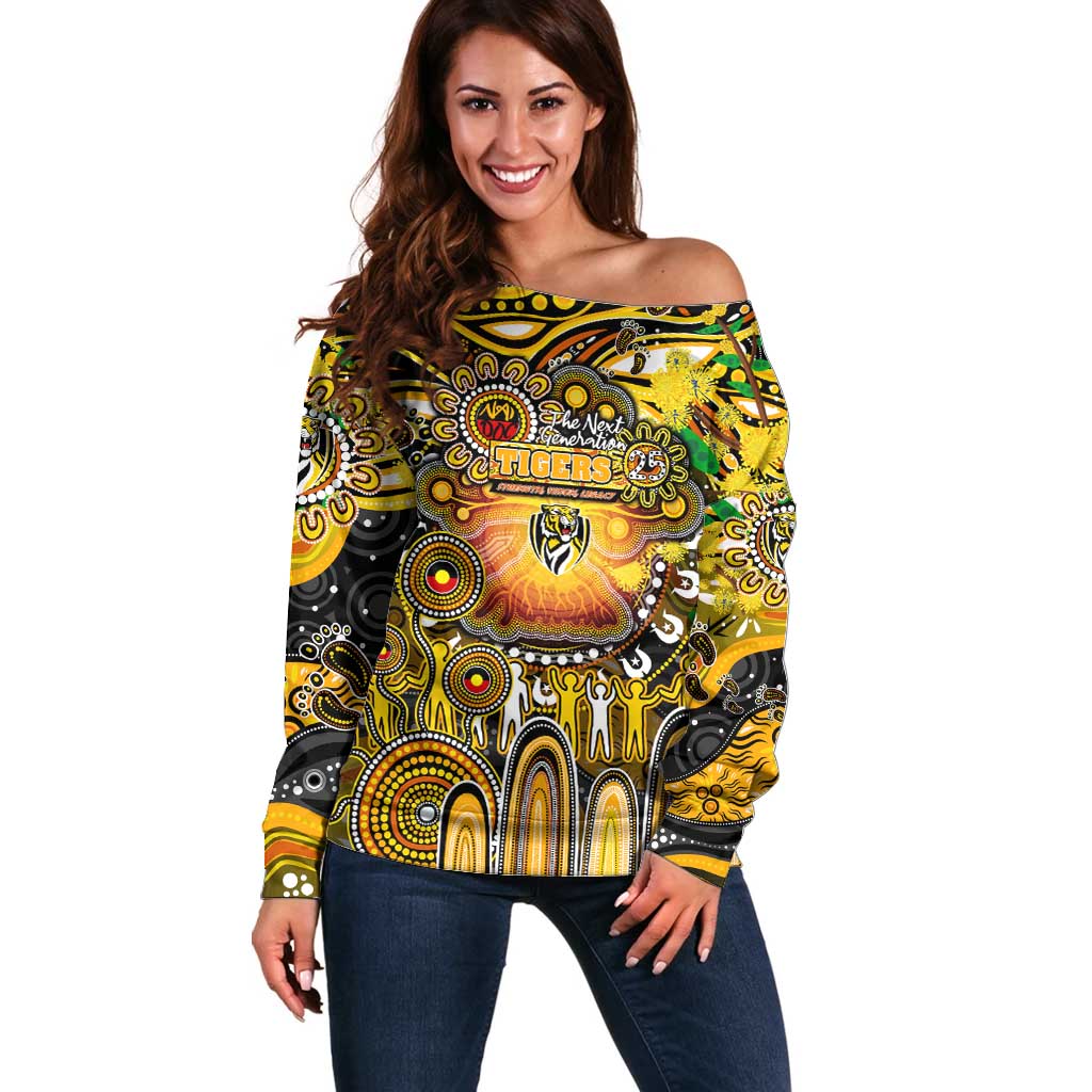 Personalised NAIDOC Week 2025 Tiger Football Off Shoulder Sweater Aboriginal Dot Painting