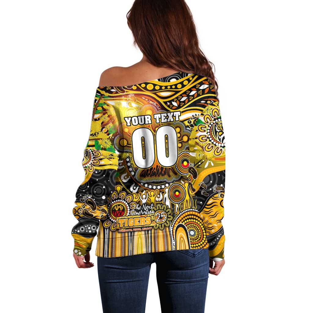Personalised NAIDOC Week 2025 Tiger Football Off Shoulder Sweater Aboriginal Dot Painting
