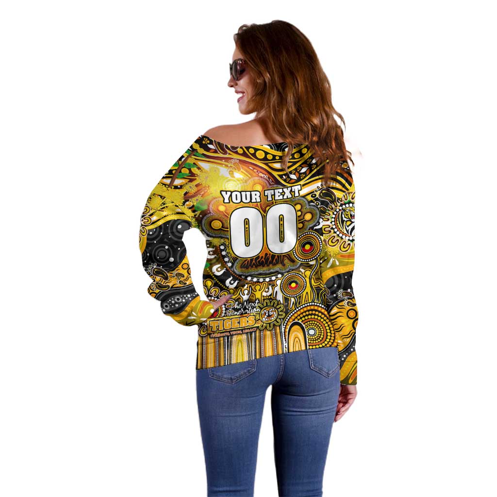 Personalised NAIDOC Week 2025 Tiger Football Off Shoulder Sweater Aboriginal Dot Painting