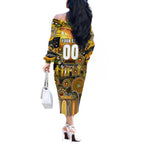Personalised NAIDOC Week 2025 Tiger Football Off The Shoulder Long Sleeve Dress Aboriginal Dot Painting