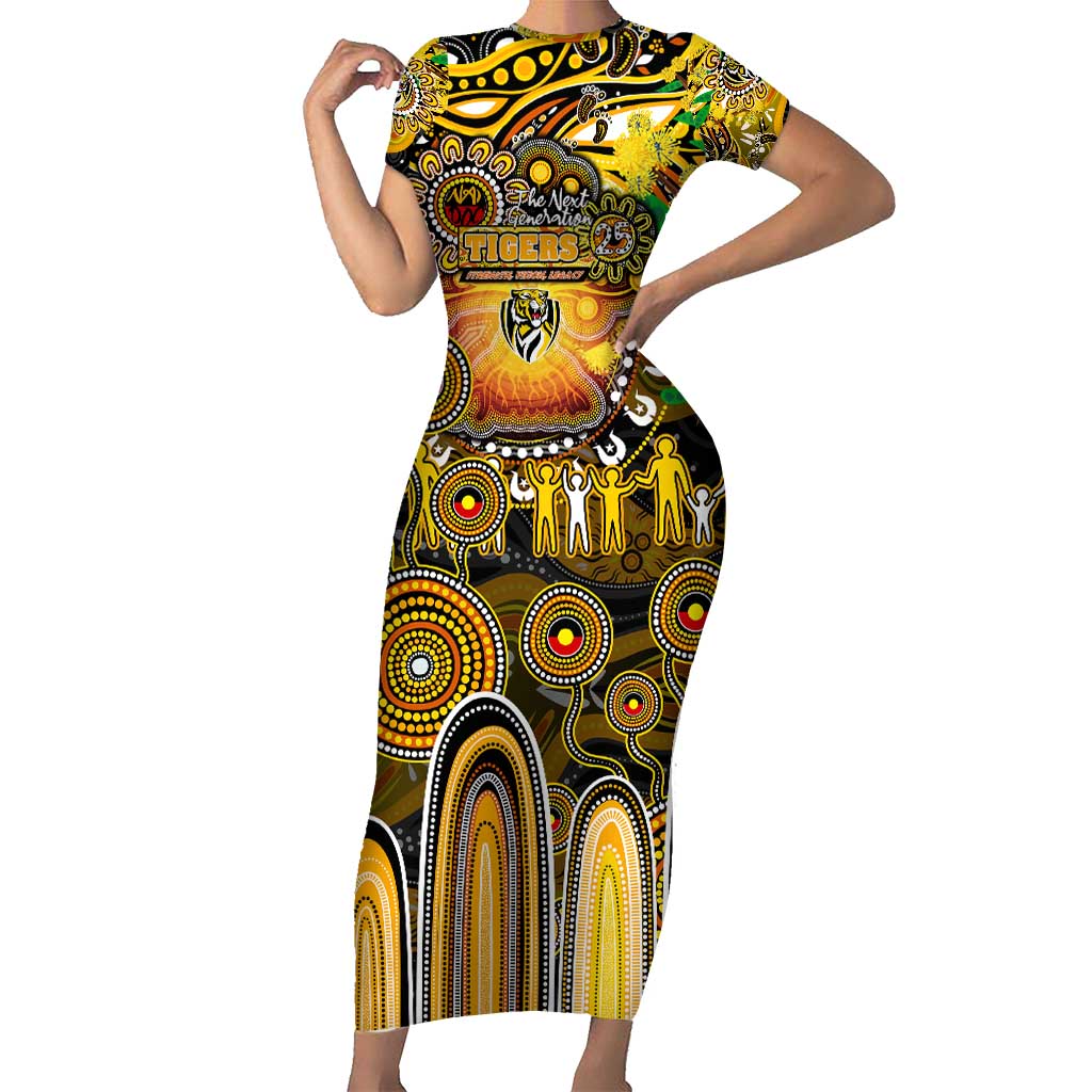 Personalised NAIDOC Week 2025 Tiger Football Short Sleeve Bodycon Dress Aboriginal Dot Painting