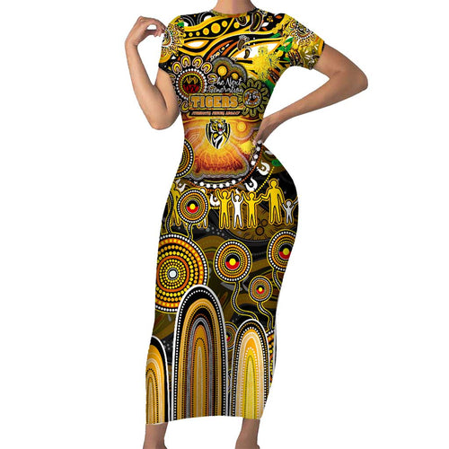 Personalised NAIDOC Week 2025 Tiger Football Short Sleeve Bodycon Dress Aboriginal Dot Painting