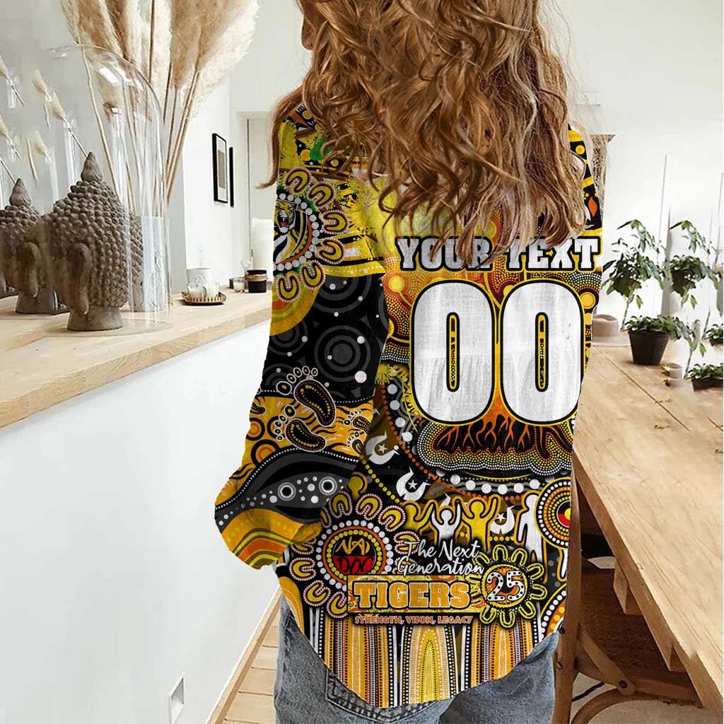 Personalised NAIDOC Week 2025 Tiger Football Women Casual Shirt Aboriginal Dot Painting