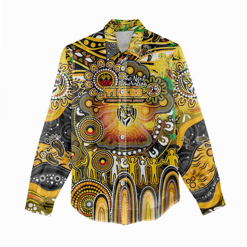 Personalised NAIDOC Week 2025 Tiger Football Women Casual Shirt Aboriginal Dot Painting