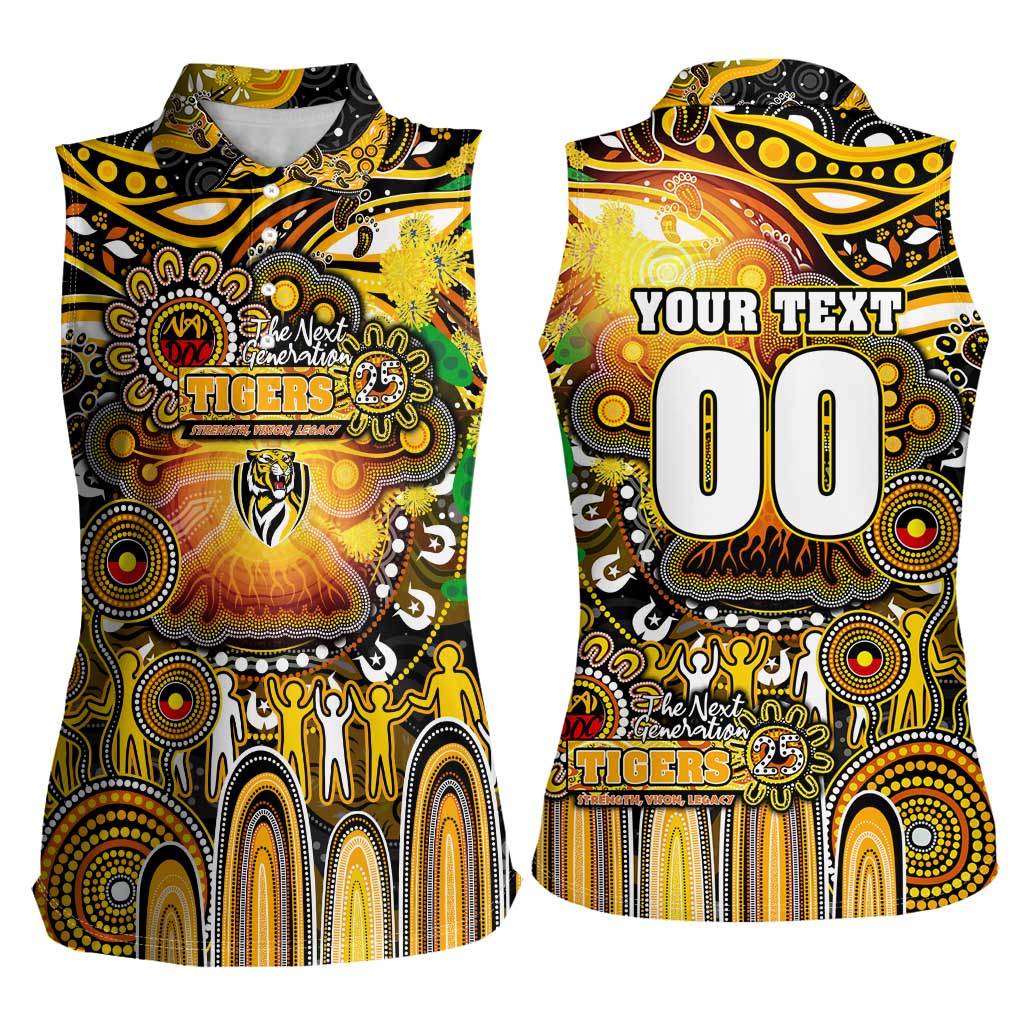 Personalised NAIDOC Week 2025 Tiger Football Women Sleeveless Polo Shirt Aboriginal Dot Painting