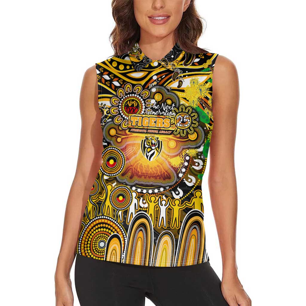 Personalised NAIDOC Week 2025 Tiger Football Women Sleeveless Polo Shirt Aboriginal Dot Painting