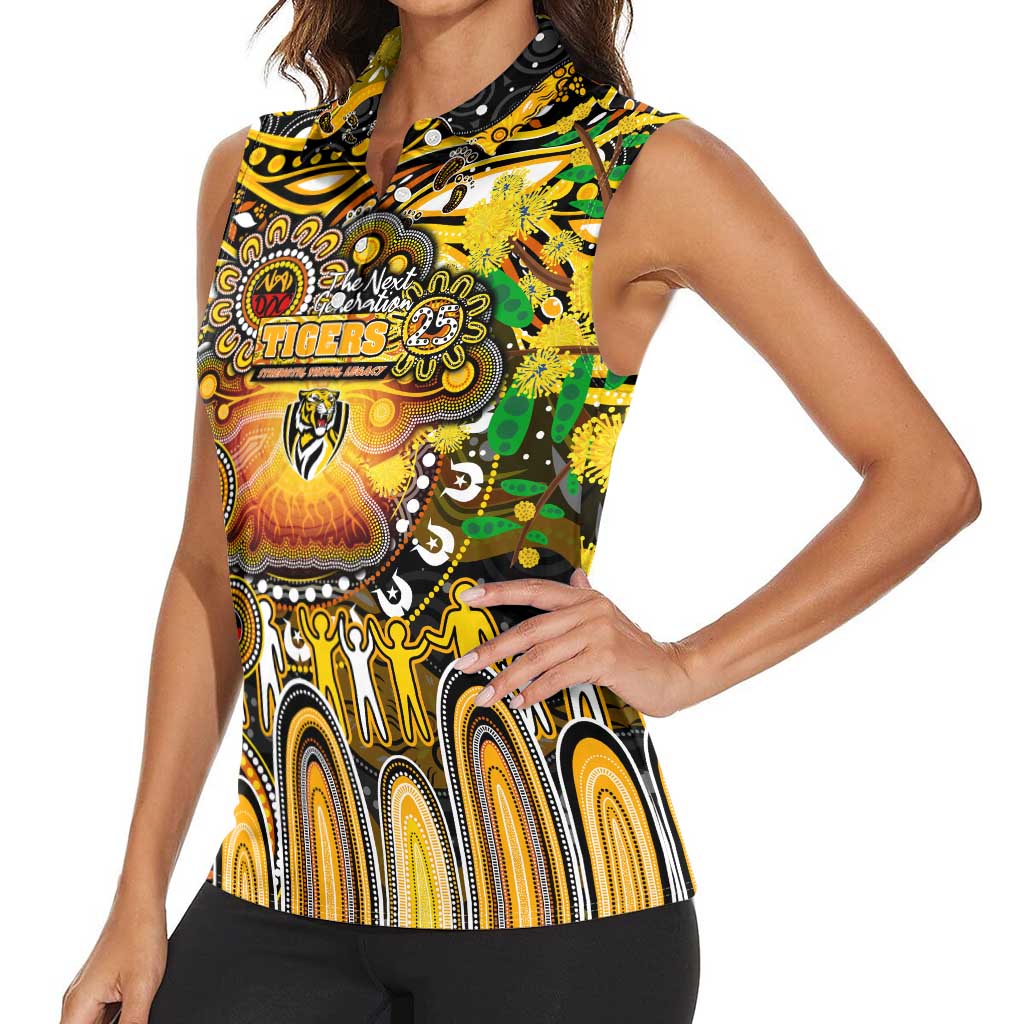Personalised NAIDOC Week 2025 Tiger Football Women Sleeveless Polo Shirt Aboriginal Dot Painting