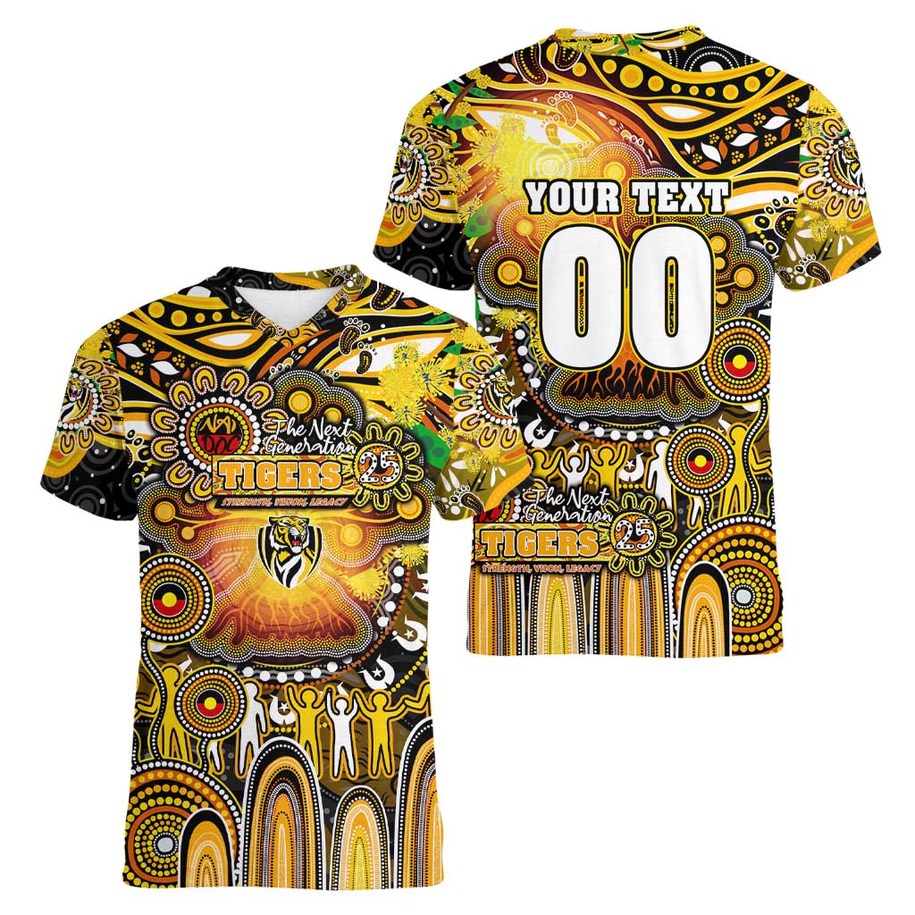 Personalised NAIDOC Week 2025 Tiger Football Women V-Neck T-Shirt Aboriginal Dot Painting