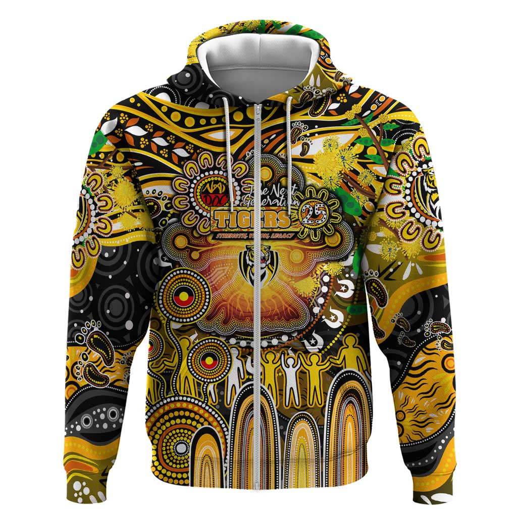 Personalised NAIDOC Week 2025 Tiger Football Zip Hoodie Aboriginal Dot Painting