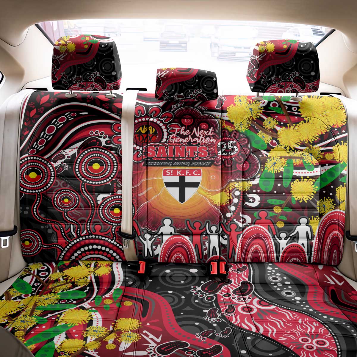 NAIDOC Week 2025 Saints Football Back Car Seat Cover Aboriginal Dot Painting