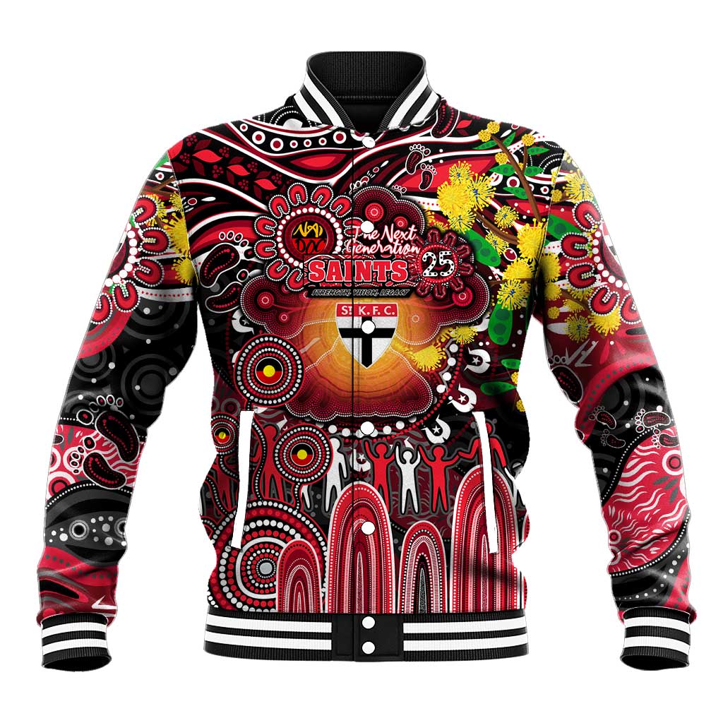 Personalised NAIDOC Week 2025 Saints Football Baseball Jacket Aboriginal Dot Painting