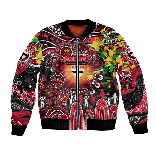 Personalised NAIDOC Week 2025 Saints Football Bomber Jacket Aboriginal Dot Painting