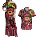 Personalised NAIDOC Week 2025 Saints Football Couples Matching Off Shoulder Maxi Dress and Hawaiian Shirt Aboriginal Dot Painting