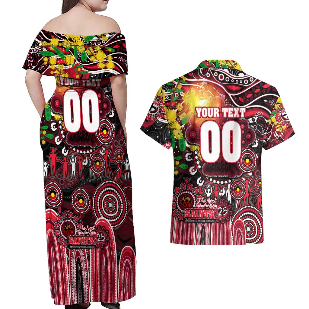 Personalised NAIDOC Week 2025 Saints Football Couples Matching Off Shoulder Maxi Dress and Hawaiian Shirt Aboriginal Dot Painting