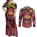 Personalised NAIDOC Week 2025 Saints Football Couples Matching Off Shoulder Maxi Dress and Long Sleeve Button Shirt Aboriginal Dot Painting