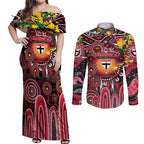 Personalised NAIDOC Week 2025 Saints Football Couples Matching Off Shoulder Maxi Dress and Long Sleeve Button Shirt Aboriginal Dot Painting