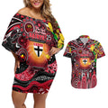Personalised NAIDOC Week 2025 Saints Football Couples Matching Off Shoulder Short Dress and Hawaiian Shirt Aboriginal Dot Painting