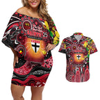 Personalised NAIDOC Week 2025 Saints Football Couples Matching Off Shoulder Short Dress and Hawaiian Shirt Aboriginal Dot Painting