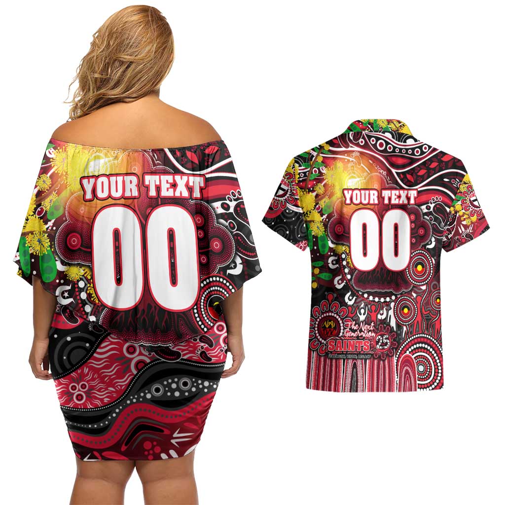 Personalised NAIDOC Week 2025 Saints Football Couples Matching Off Shoulder Short Dress and Hawaiian Shirt Aboriginal Dot Painting
